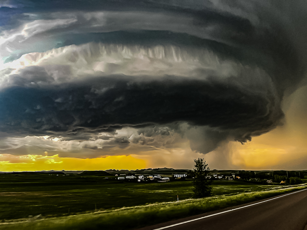 Dramatic supercell storm over Great Plains road